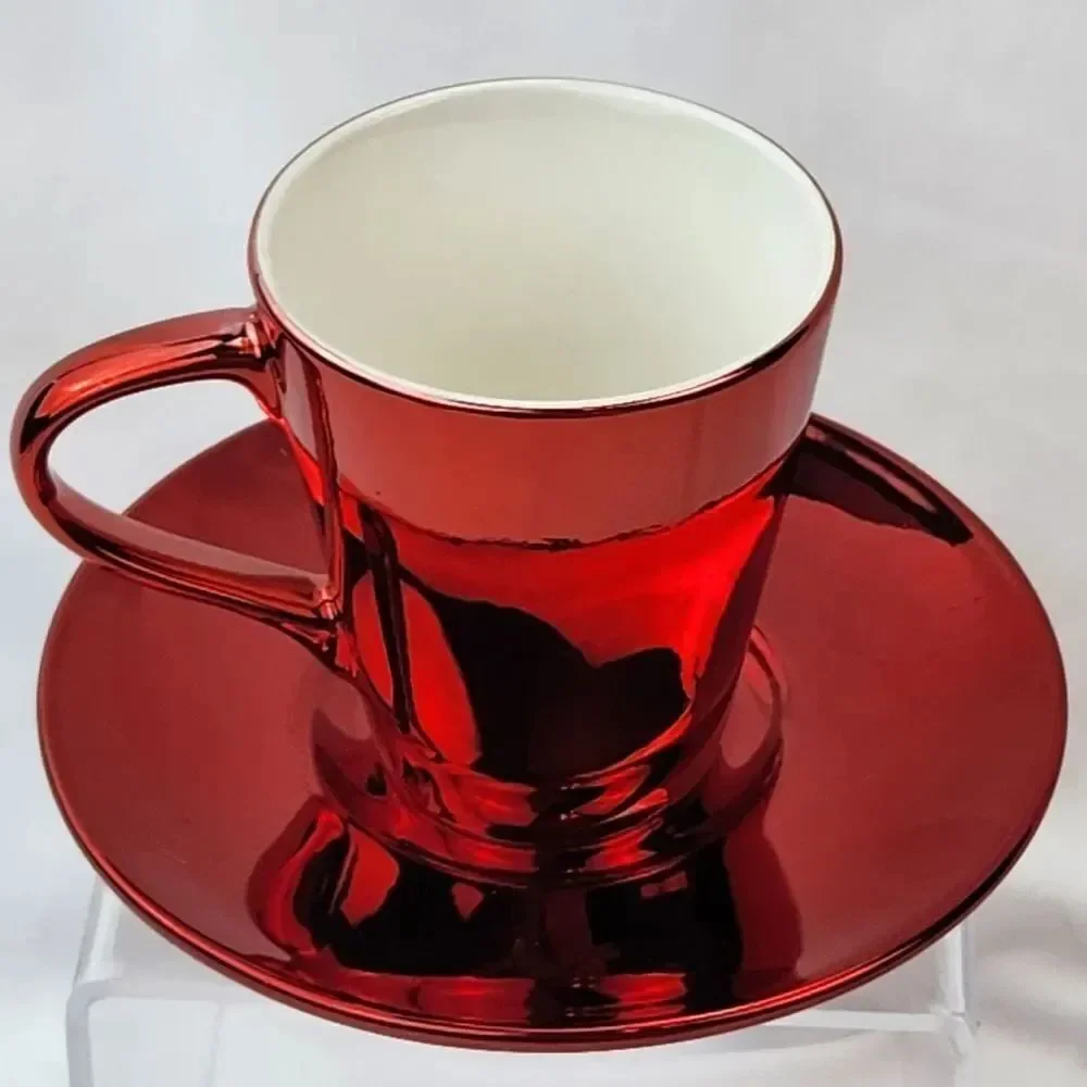 🔹️NWT Starbucks Metallic Red Espresso 3oz Cup & Saucer Set